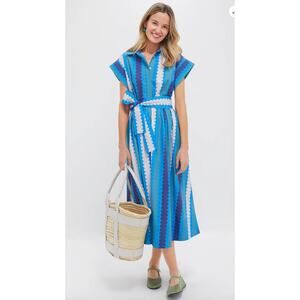 Oliphant Meko Blue Belted Shirt Dress size M medium